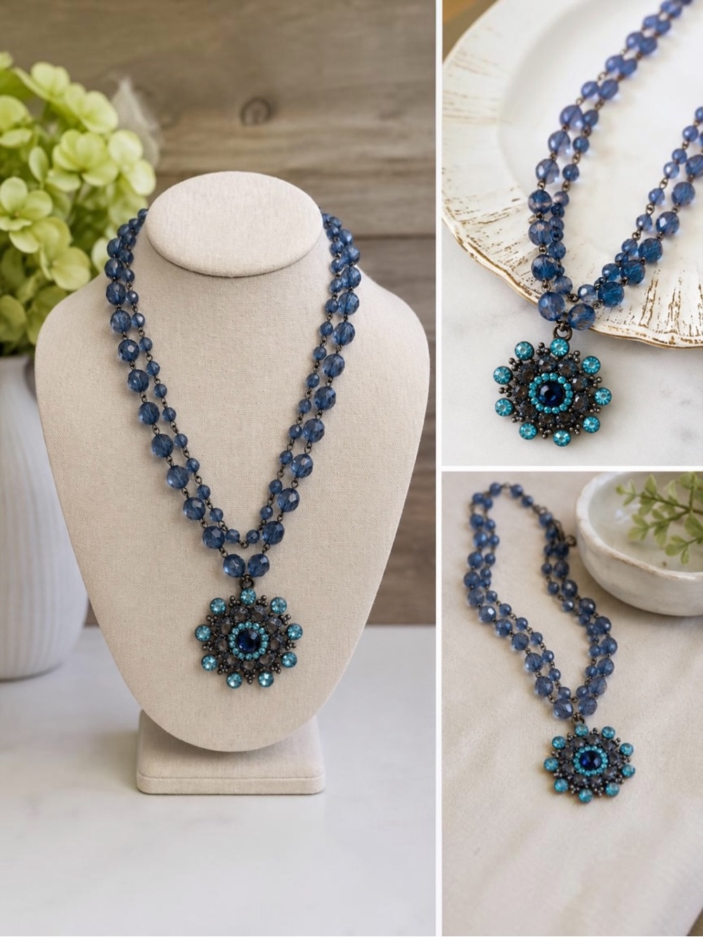 Apt. 9‎ Blue Double Strand Beaded Starburst Statement Necklace